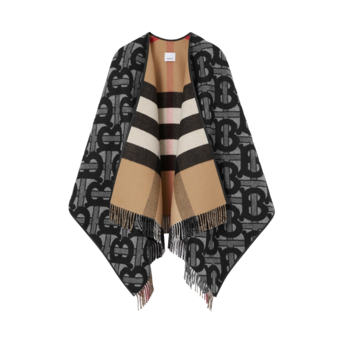 (W) 버버리 모노그램 울 캐시미어 자카드 케이프 그래파이트((W) Burberry Monogram Wool Cashmere Jacquard Cape Graphite) - 1