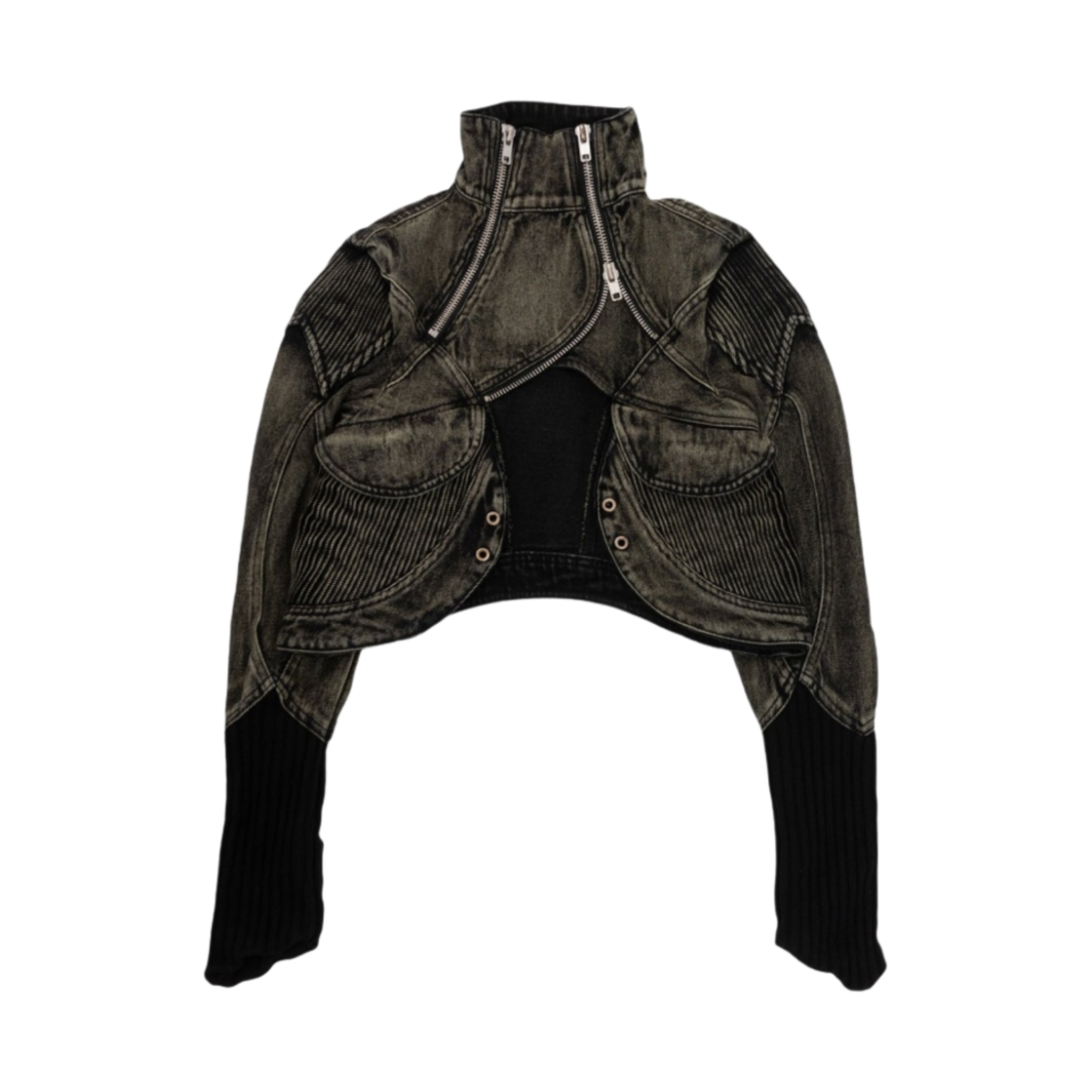 (W) 노페이스 스튜디오 크롭 데님 립드 자켓 블랙((W) No/Faith Studios Cropped Denim Ripped Jacket Black)