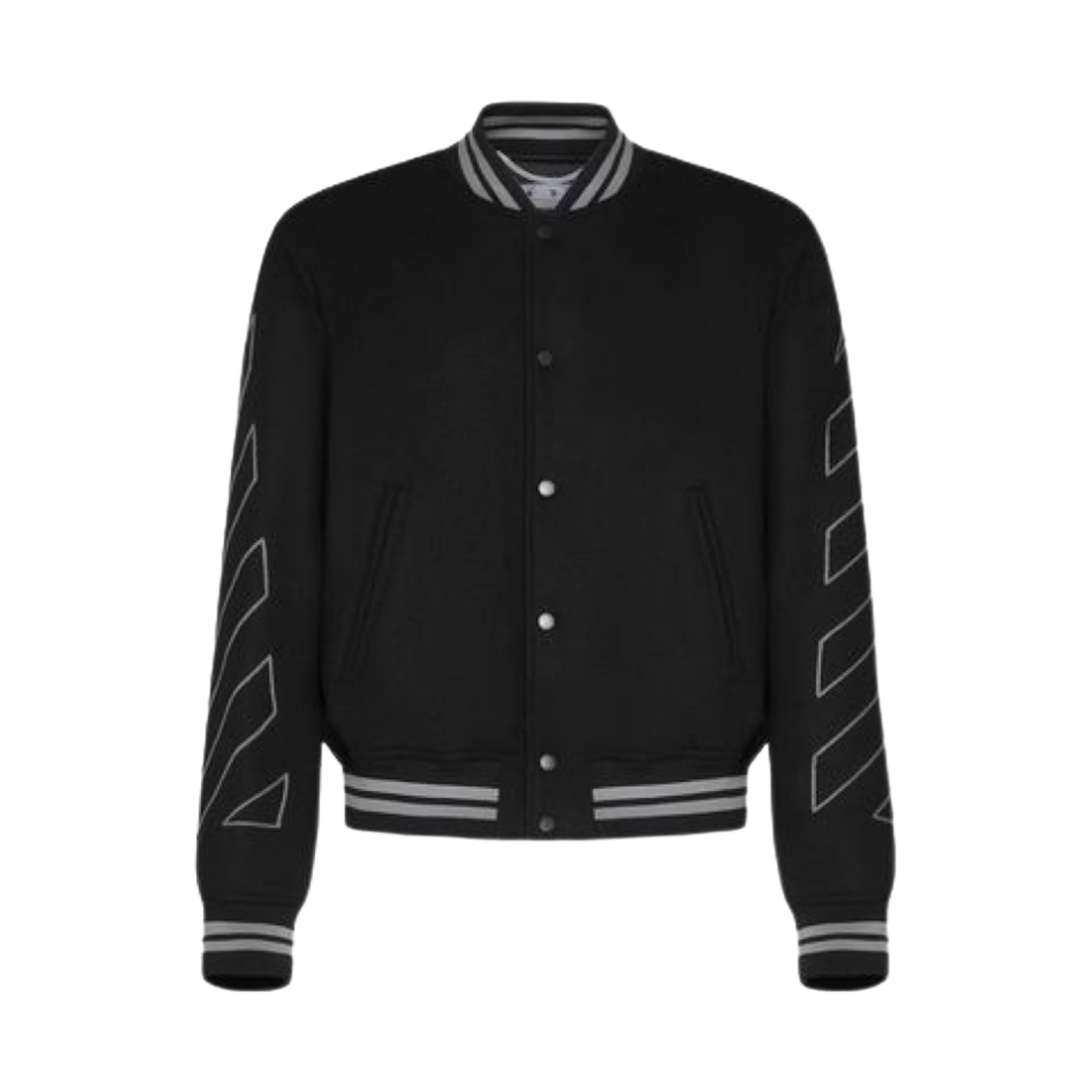 오프화이트 다이애그 아웃라인 울 바시티 자켓 블랙 멜란지 그레이(Off-White Diag Outline Wool Varsity Jacket Black Melange Grey)