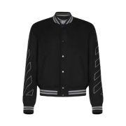 Off-White Diag Outline Wool Varsity Jacket Black Melange Grey