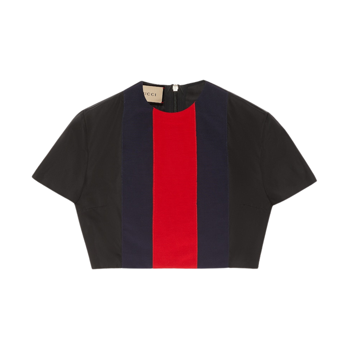 (W) 구찌 실크 크롭 탑 웹 블랙((W) Gucci Silk Cropped Top with Web Black) - 1