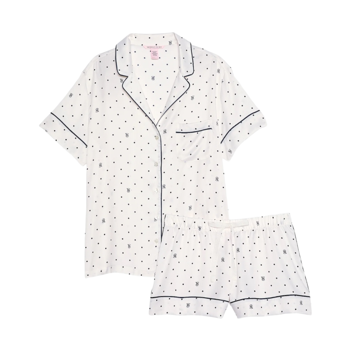 (W) 빅토리아 시크릿 사틴 숏 파자마 세트 코코넛 화이트 봇((W) Victoria's Secret Satin Short Pajama Set Coconut White Bot)