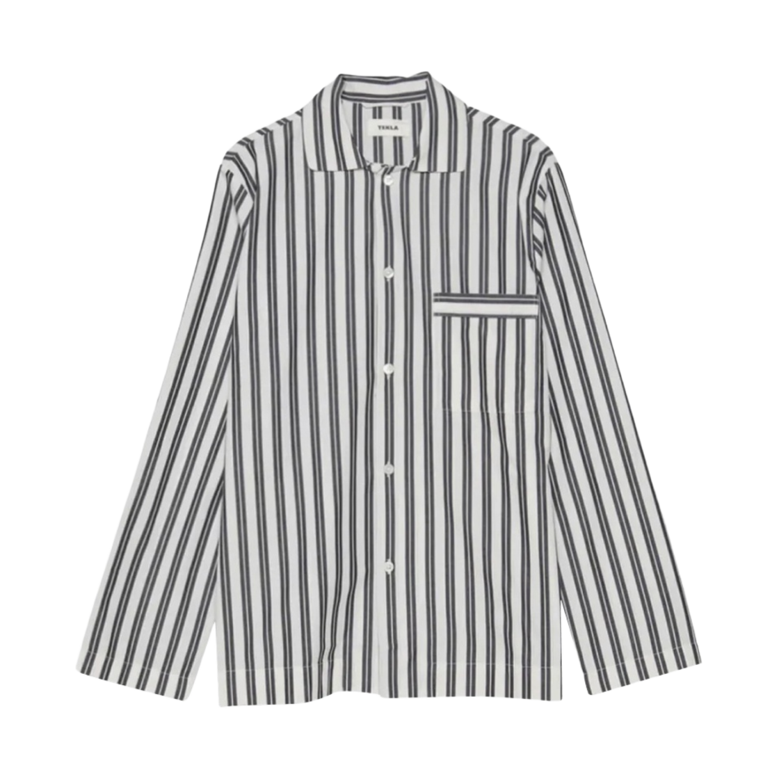 테클라 포플린 슬립웨어 롱슬리브 셔츠 나이트 스트라이프(Tekla Poplin Sleepwear Long Sleeved Shirt Night Stripes)