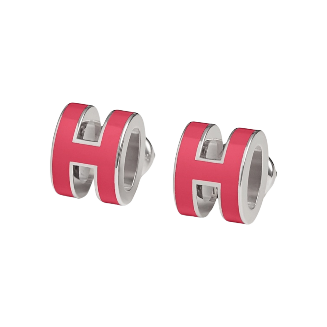 H608002FP65 (W) Hermes Mini Pop H Earrings Palladium & Rose Tropique