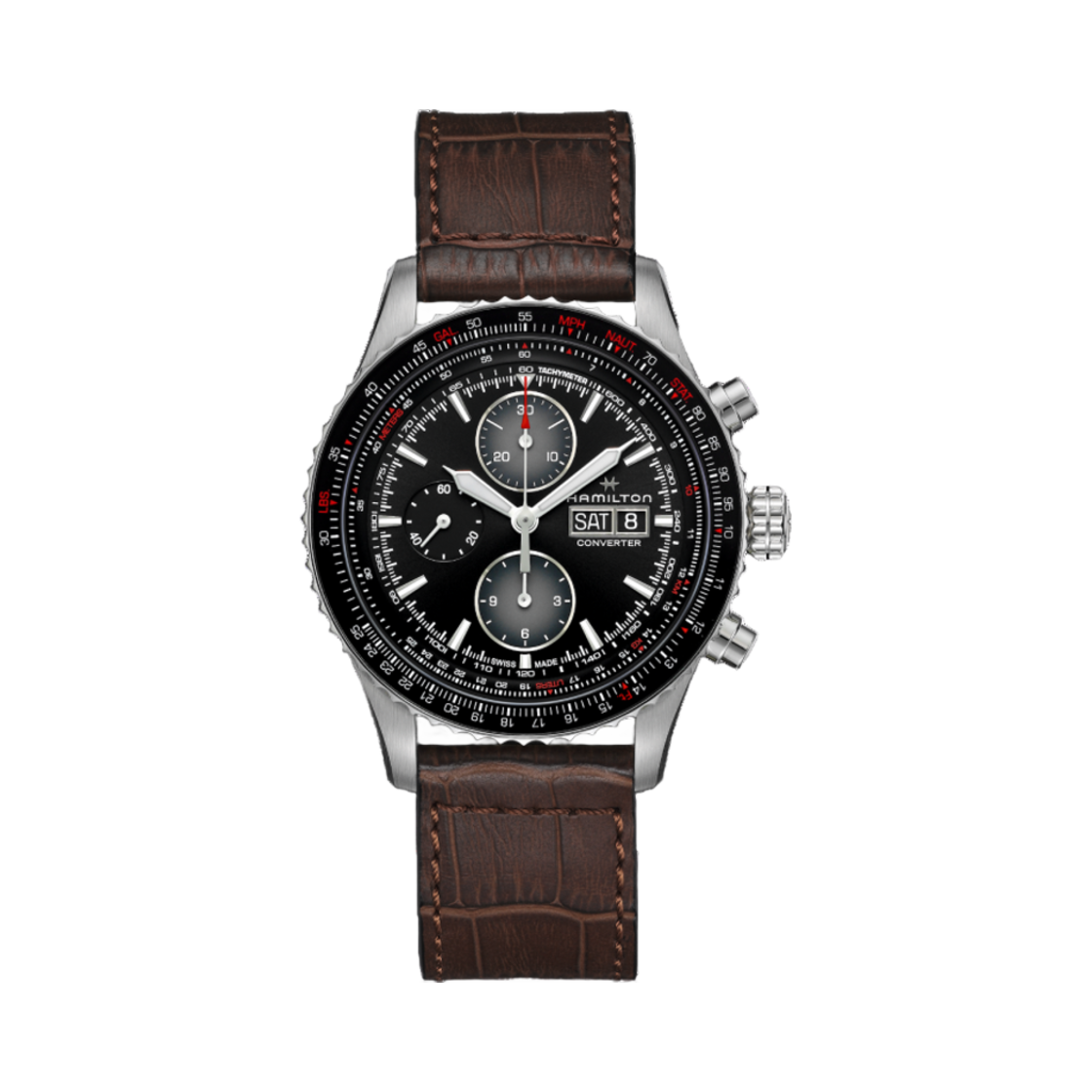 H76726530 Hamilton Khaki Aviation Converter Auto Chrono 44mm Cow Leather Brown Black