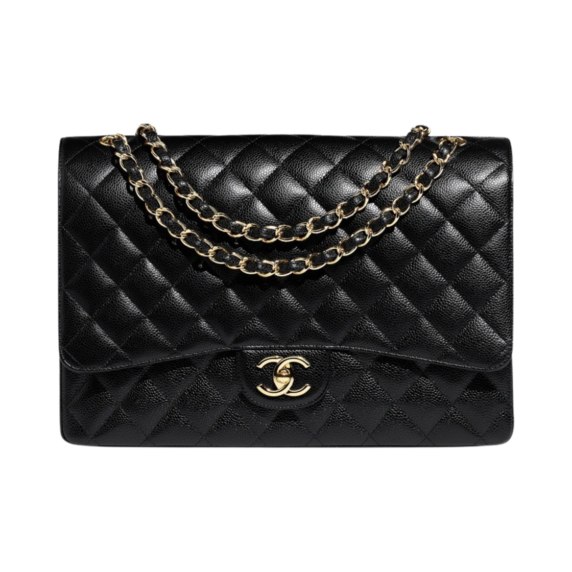 샤넬 클래식 맥시 핸드백 그레인드 카프스킨 & 골드 메탈 블랙