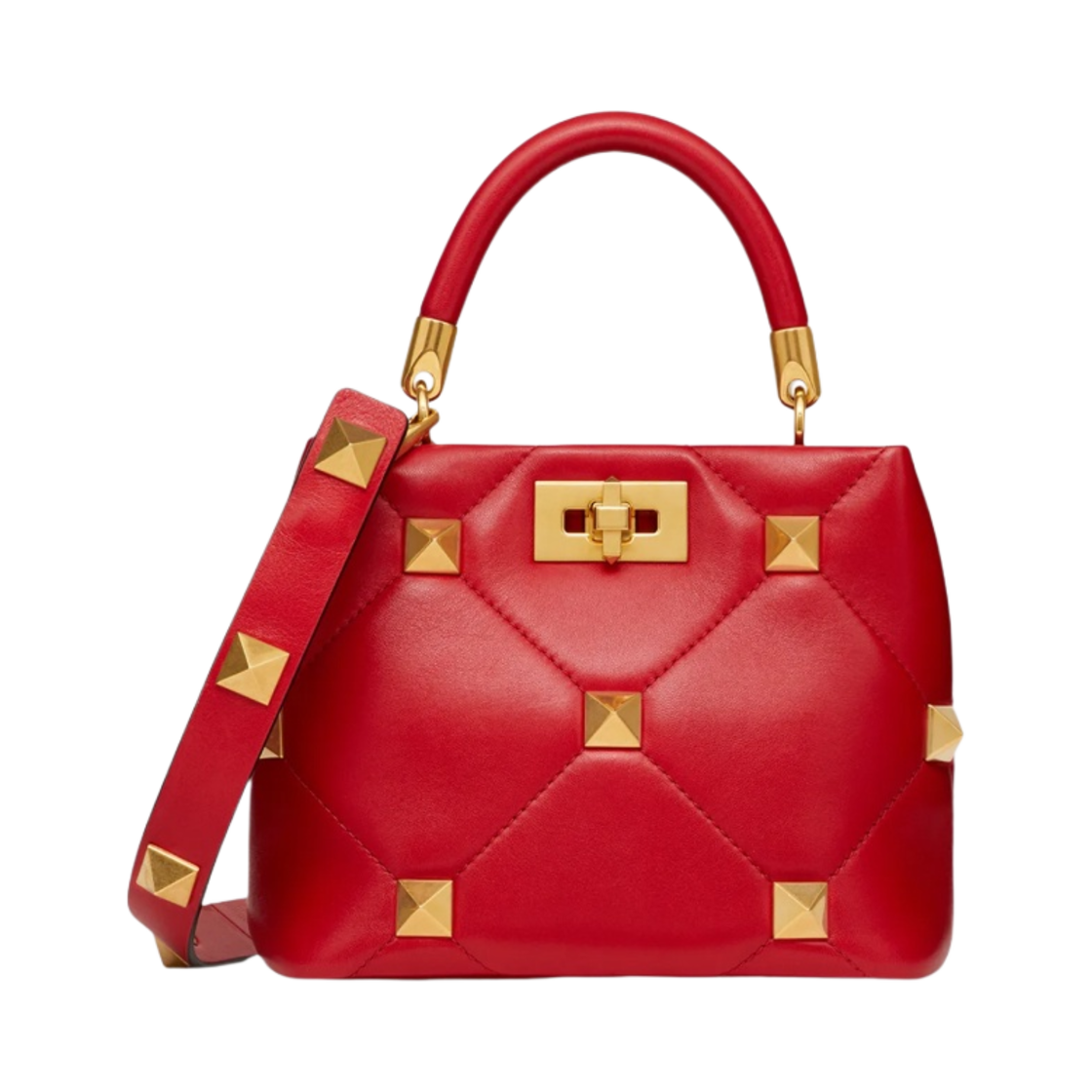 발렌티노 스몰 로만 나파 스터드 더 핸들백 루즈 퓌르(Valentino Small Roman Nappa Stud The Handle Bag Rouge Pur) - 1