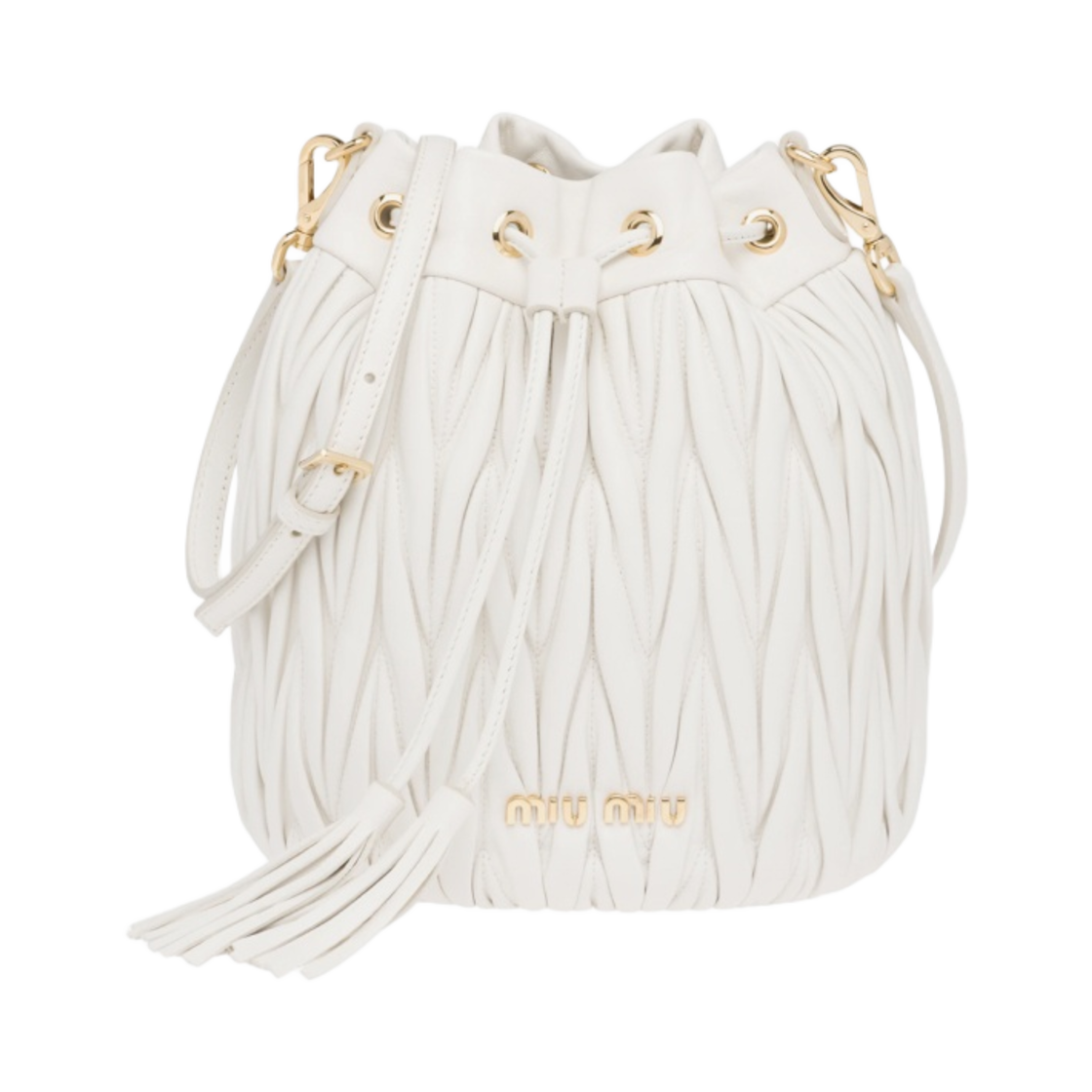 미우 미우 마테라쎄 가죽 버킷백 화이트(Miu Miu Matelasse Nappa Leather Bucket Bag White) - 1