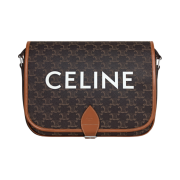 Celine Messenger Folco in Triomphe Canvas with Celine Print Tan