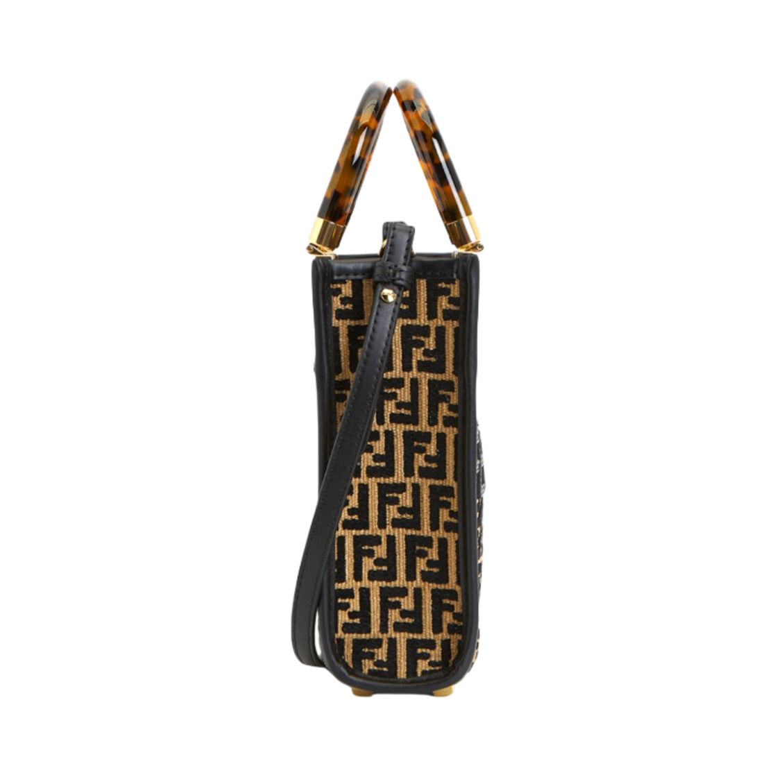 펜디 테피스트리 패브릭 FF 모티프 미니 선샤인 쇼퍼 라피아백 블랙(Fendi Mini Sunshine Shopper Raffia Bag with Tapestry Fabric FF Motif Black) - 2