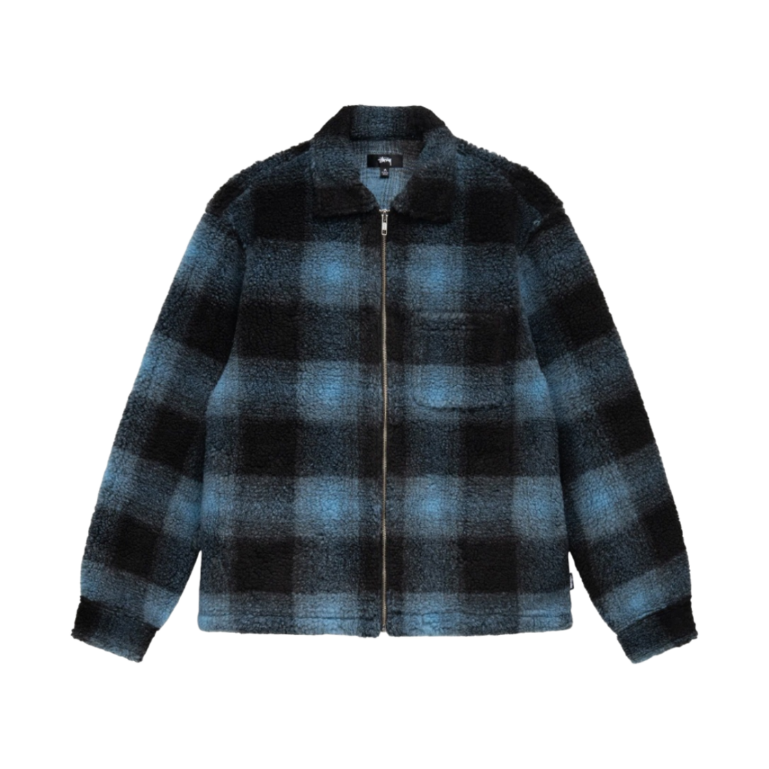 스투시 쉐도우 플레이드 쉐르파 집 셔츠 블루(Stussy Shadow Plaid Sherpa Zip Shirt Blue) - 1