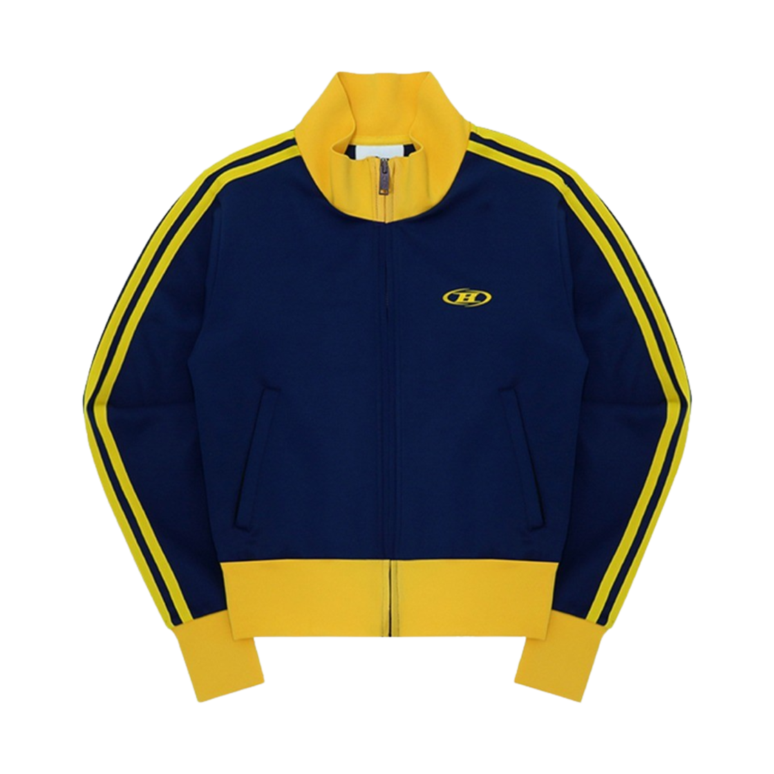 BF2WJK117NV BORN TO WIN Track Line Jersey Crop Zip-Up Navy