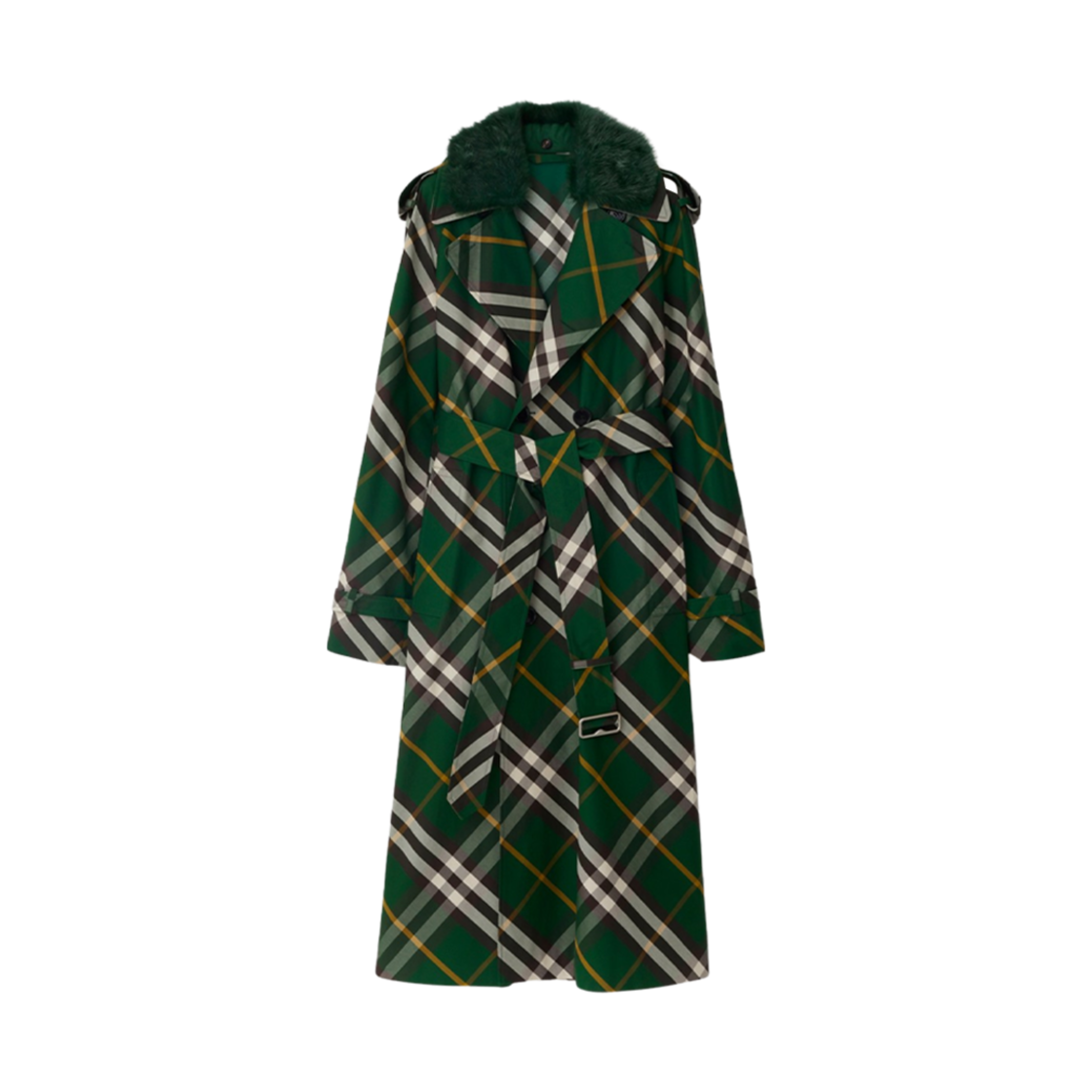 (W) 버버리 롱 체크 개버딘 트렌치 코트 아이비((W) Burberry Long Check Gabardine Trench Coat Ivy) - 1