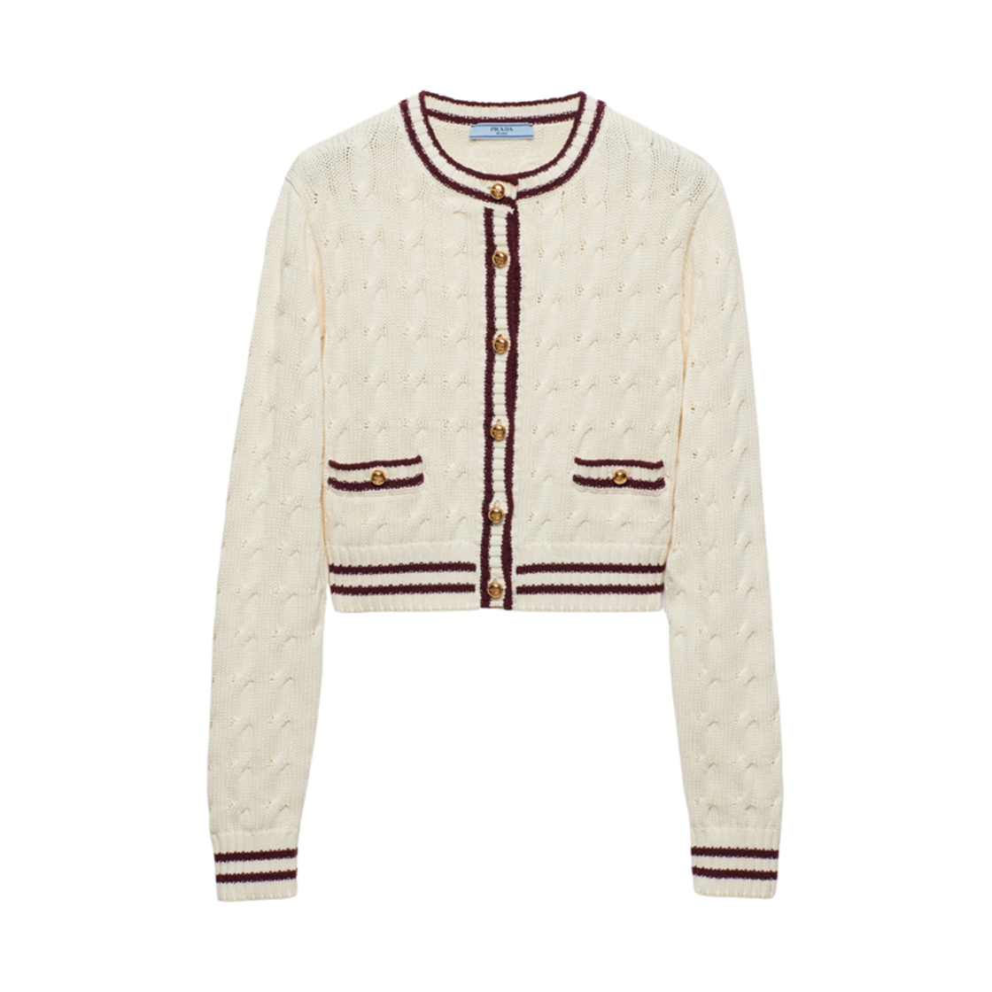 P25N03-15NX-F0VA5 (W) Prada Cotton Cardigan White/Burgundy