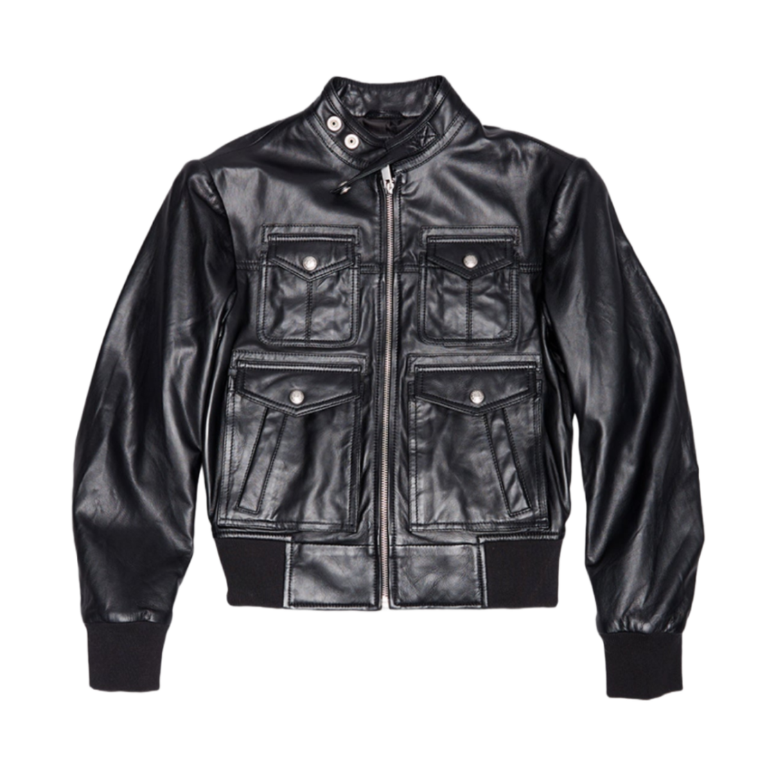 R13WR330-R426A (W) R13 Shrunken Zip Up Leather Jacket Black