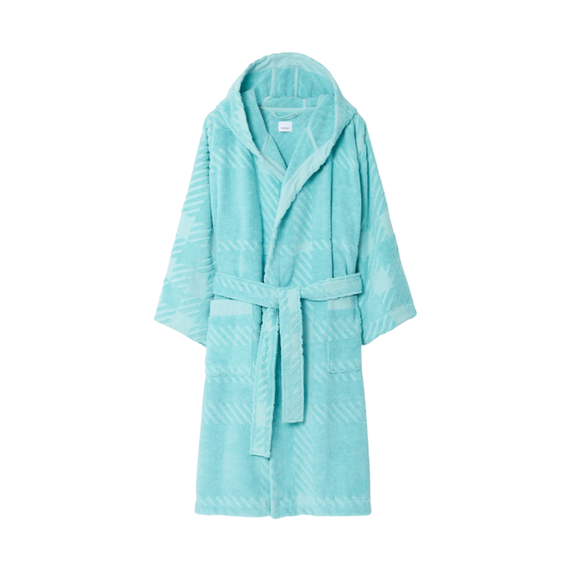 버버리 체크 코튼 자카드 후드 로브 브라이트 블루 토파즈(Burberry Check Cotton Jacquard Hooded Robe Bright Blue Topaz) - 1
