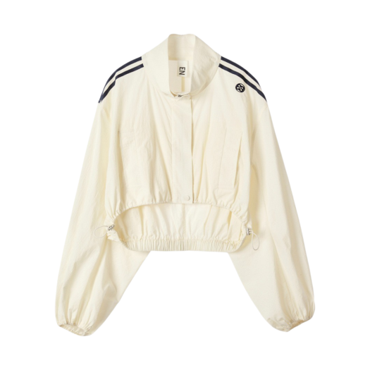 BCSUJP002CR En Or Women Double Stripe String Crop Jacket Cream