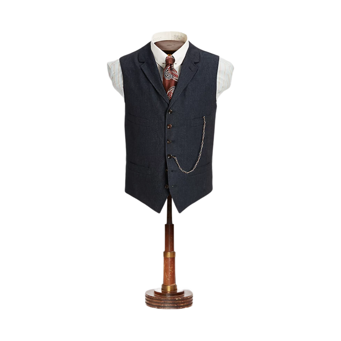 더블알엘 스트라이프 헤링본 노치드 라펠 베스트 네이비 화이트(Double RL Striped Herringbone Notched Lapel Vest Navy White)