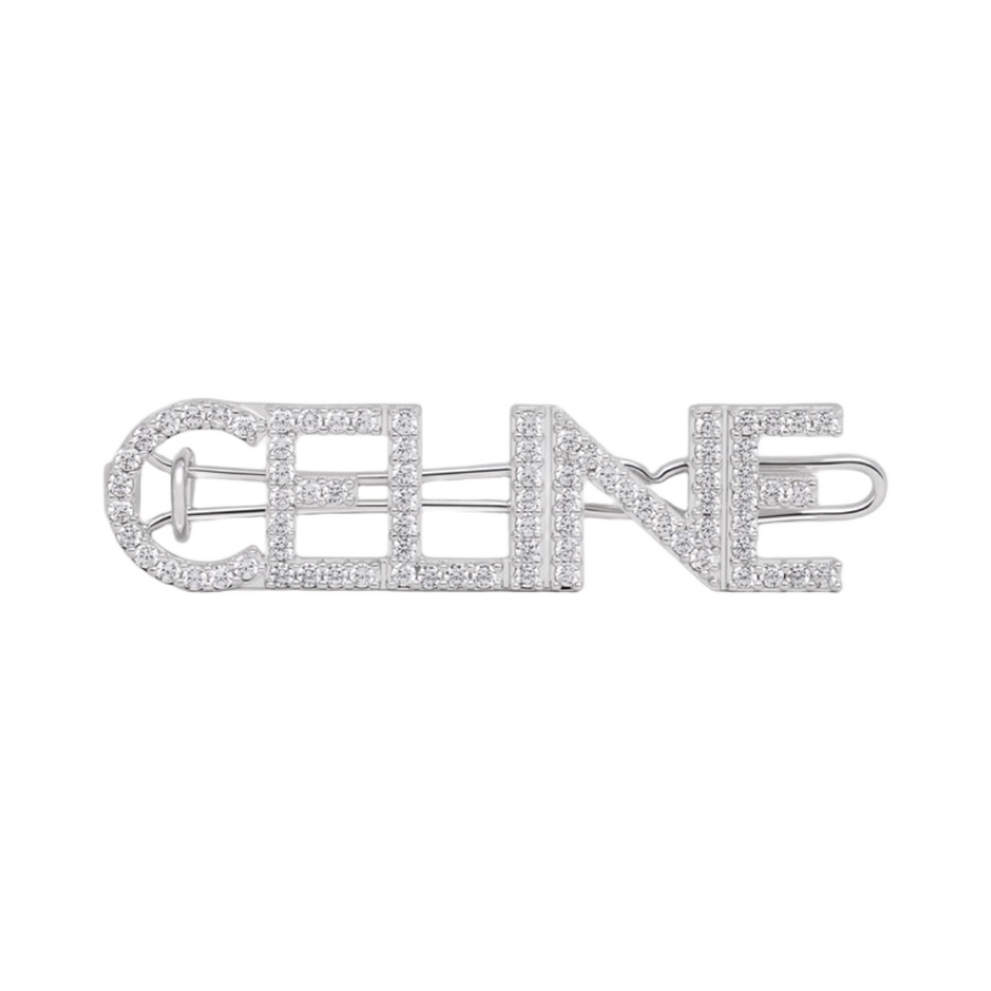 460WH6BCZ-36SI (W) Celine Monochroms Hair Clip in Brass with Rhodium Finish Crystals Silver