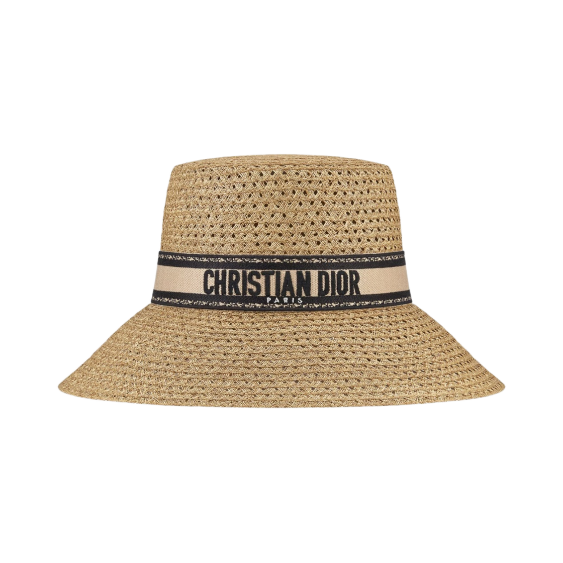(W) 디올 D 바비 라지 스몰 버킷햇 내츄럴 스트로우 베이지 블랙 자수 밴드((W) Dior D Bobby Large Brim Hat Natural Straw Beige Black Embroidered Band) - 1