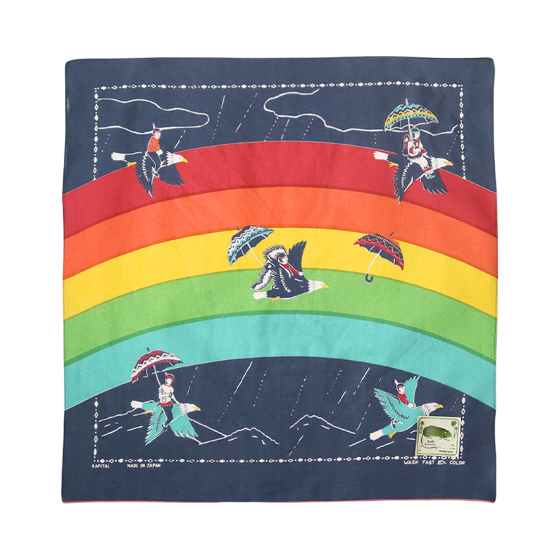 캐피탈 패스트컬러 셀비지 반다나 레인보우 앤 버즈 네이비(Kapital Fastcolor Selvedge Bandana Rainbow & Birds Navy) - 1