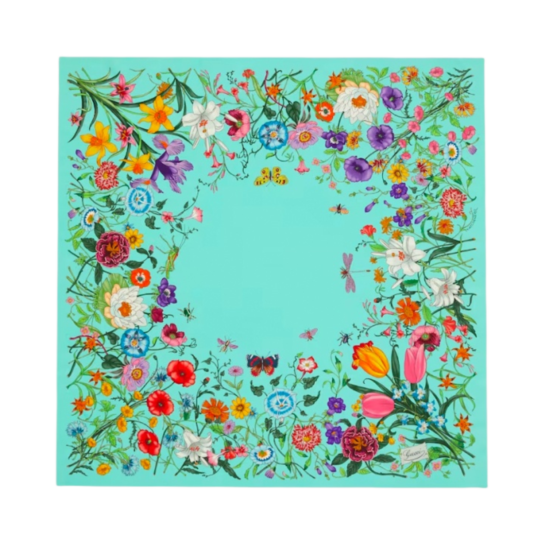 (W) 구찌 플로라 프린트 실크 까레 그린 멀티컬러((W) Gucci Flora Print Silk Carre Green Multicolour) - 1