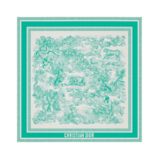 (W) Dior Dioriviera Toile de Jouy Sauvage 90 Square Scarf Silk Twill White Aquamarina
