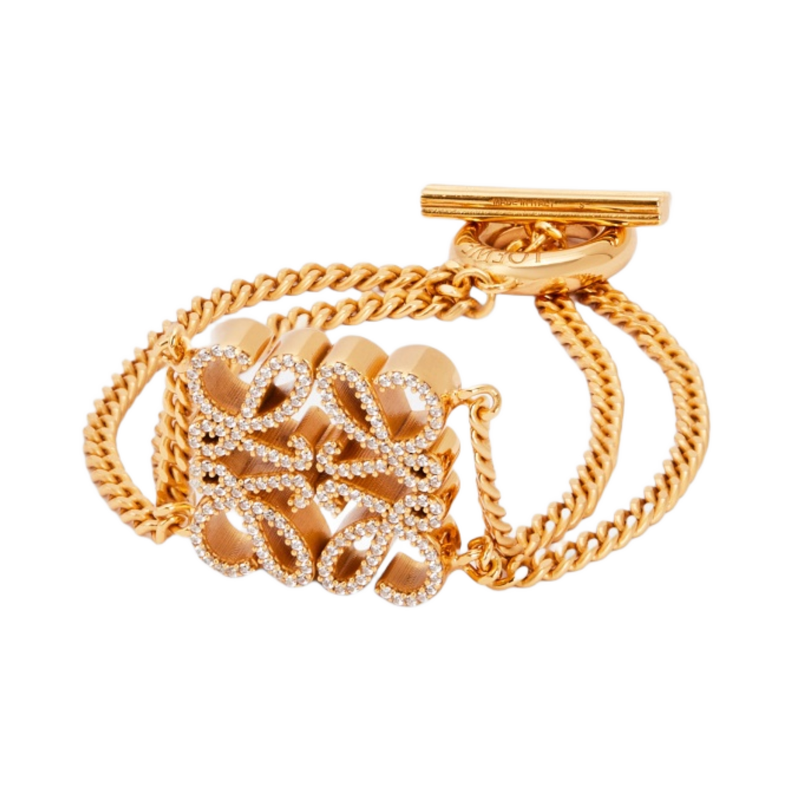 (W) 로에베 파베 아나그램 브레이슬릿 스털링 실버 & 크리스탈 골드((W) Loewe Pave Anagram Bracelet In Sterling Silver and Crystal Gold) - 1