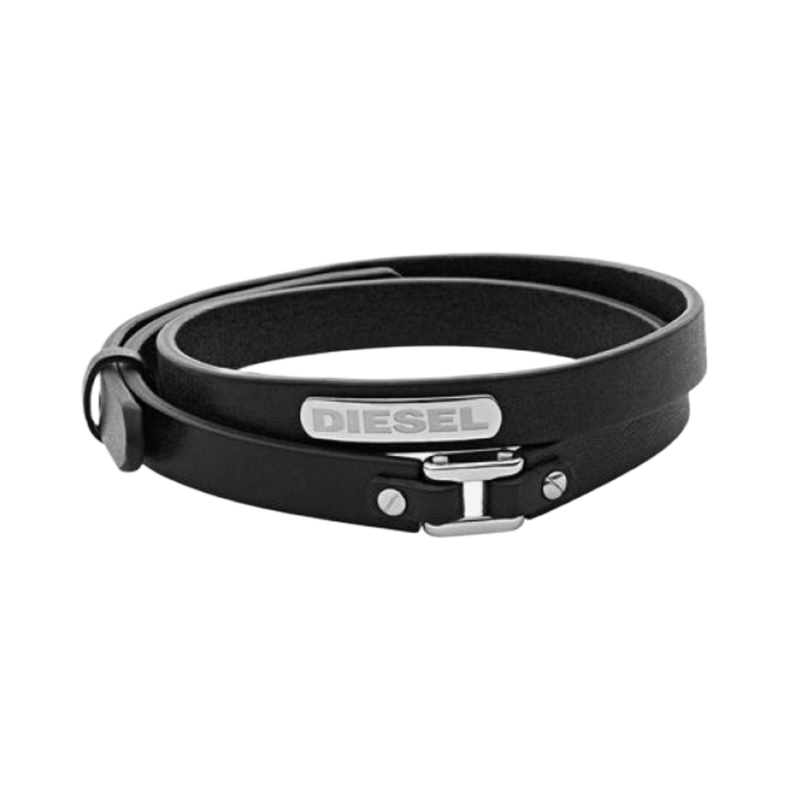 디젤 Dx0971 레더 스테인리스 스틸 더블랩 브레이슬릿 블랙(Diesel Dx0971 Leather Stainless Steel Double-Wrap Bracelet Black)