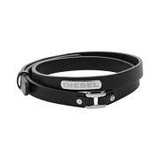 Diesel Dx0971 Leather Stainless Steel Double-Wrap Bracelet Black