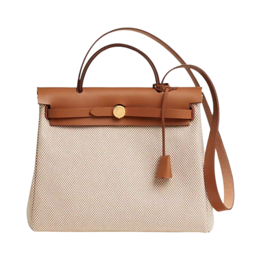 Hermes Herbag Zip 31 Bag Criss Viking Canvas Hunter Cowhide & Gold Ecru Beige Fauve