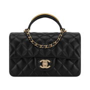 Chanel Mini Flap Bag with Top Handle Lambskin & Gold Black