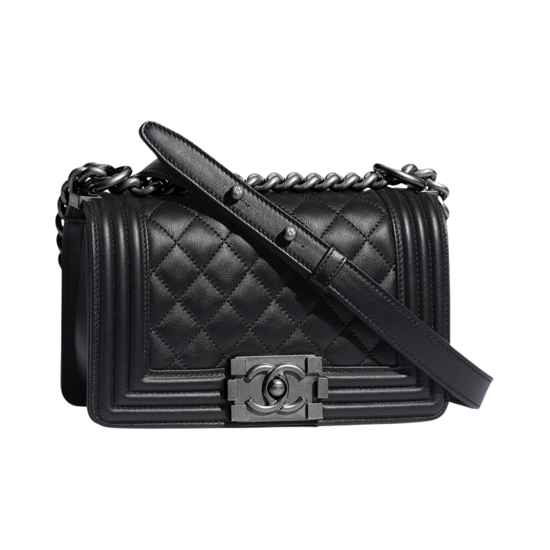샤넬 보이 샤넬 스몰 플랩백 카프스킨 & 루테늄 메탈 블랙