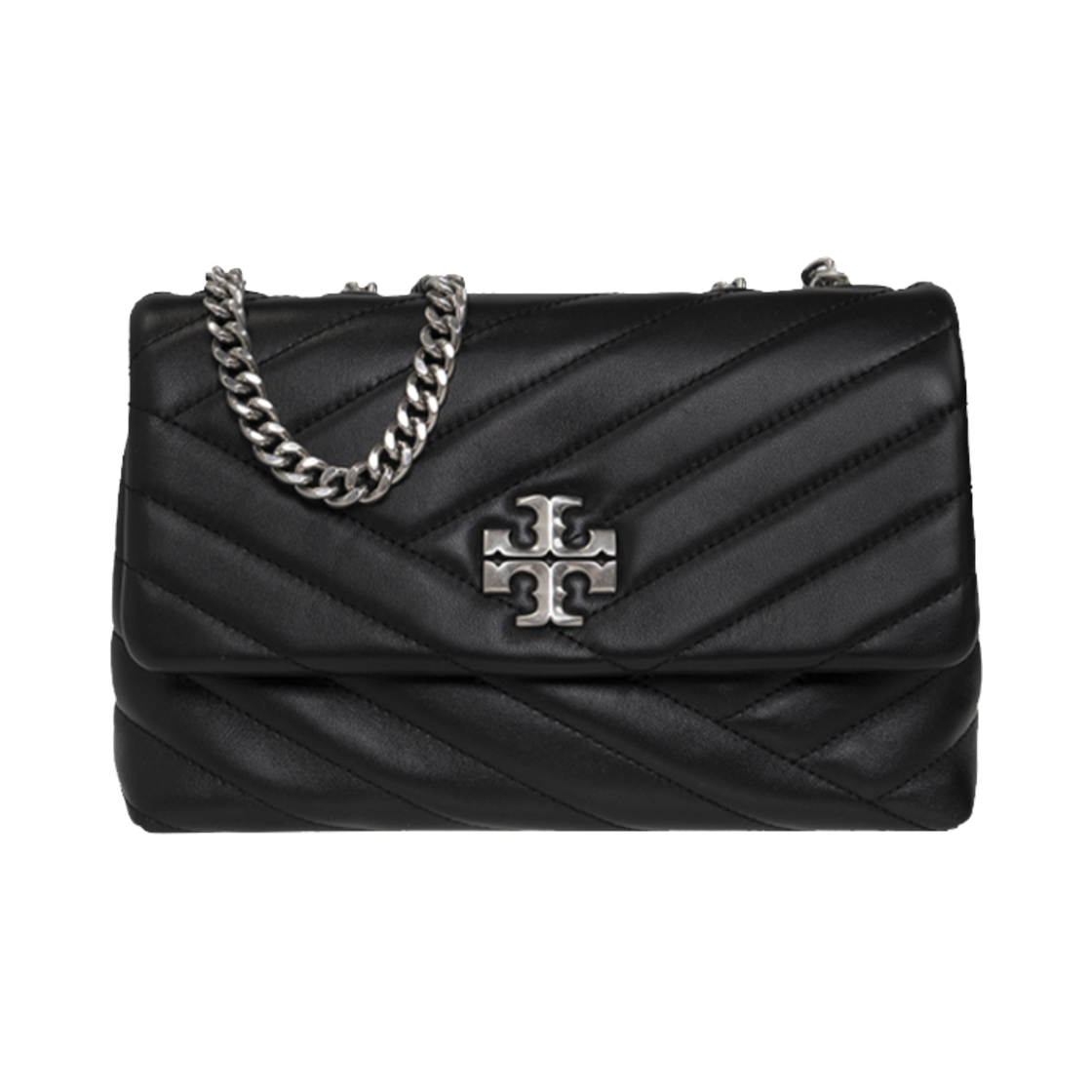 90452-002 Tory Burch Kira Chevron Small Convertible Shoulder Bag Black Rolled Nickel