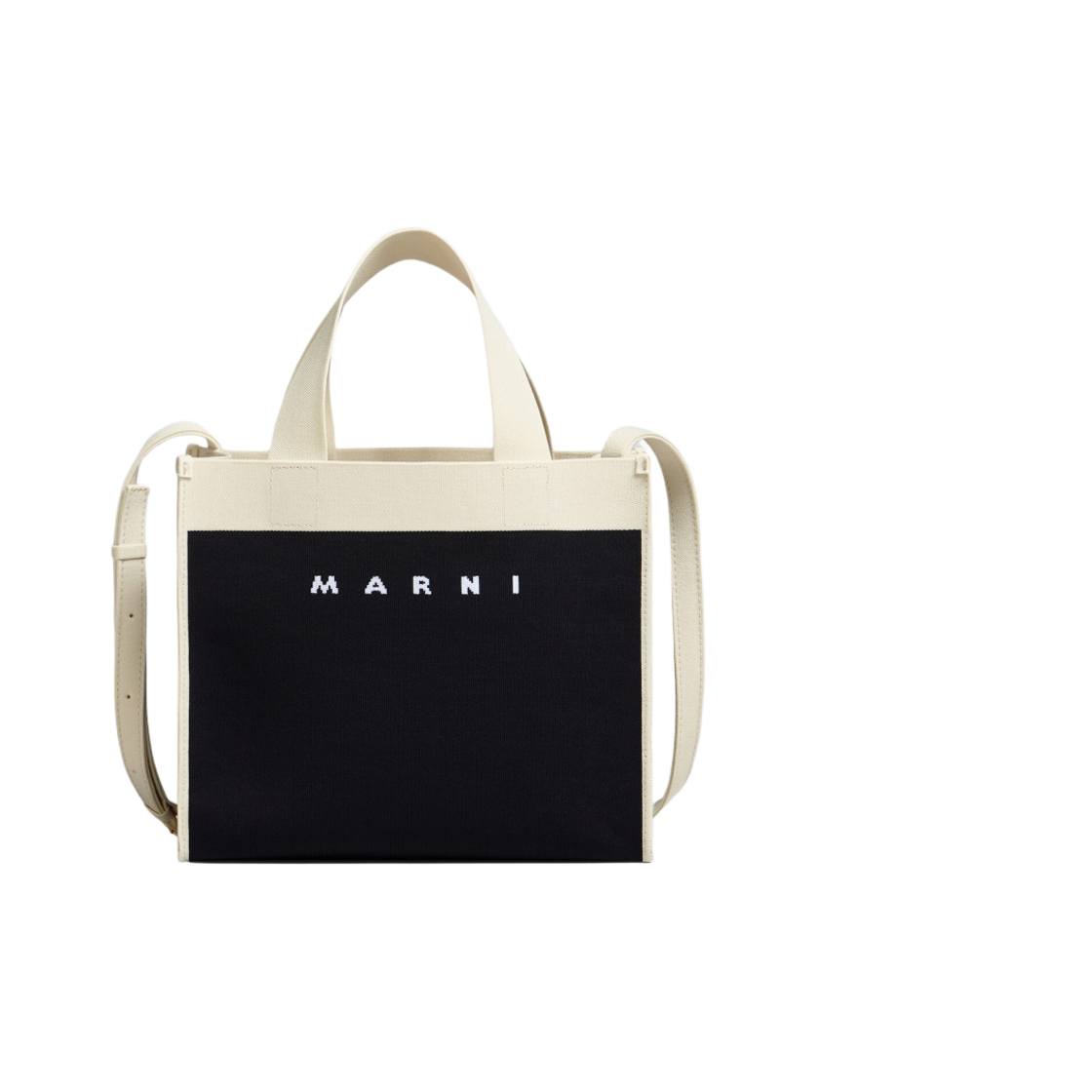 마르니 자카드 스몰 쇼핑백 블랙 실크 화이트