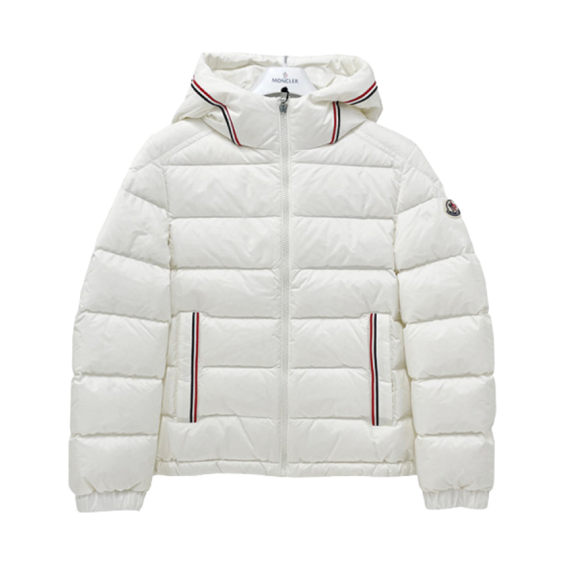 (키즈) 몽클레르 메러리 로고 패치 다운 자켓 오프 화이트 - 24FW