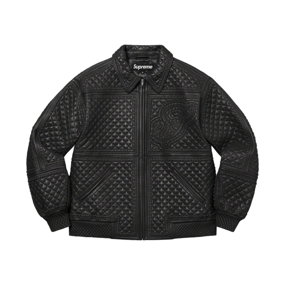 슈프림 스터드 퀼티드 레더 자켓 블랙 - 22FW