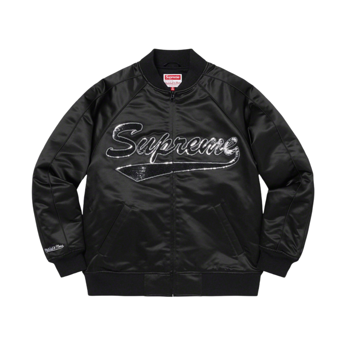 - Supreme Mitchell & Ness Sequin Logo Varsity Jacket Black - 21FW