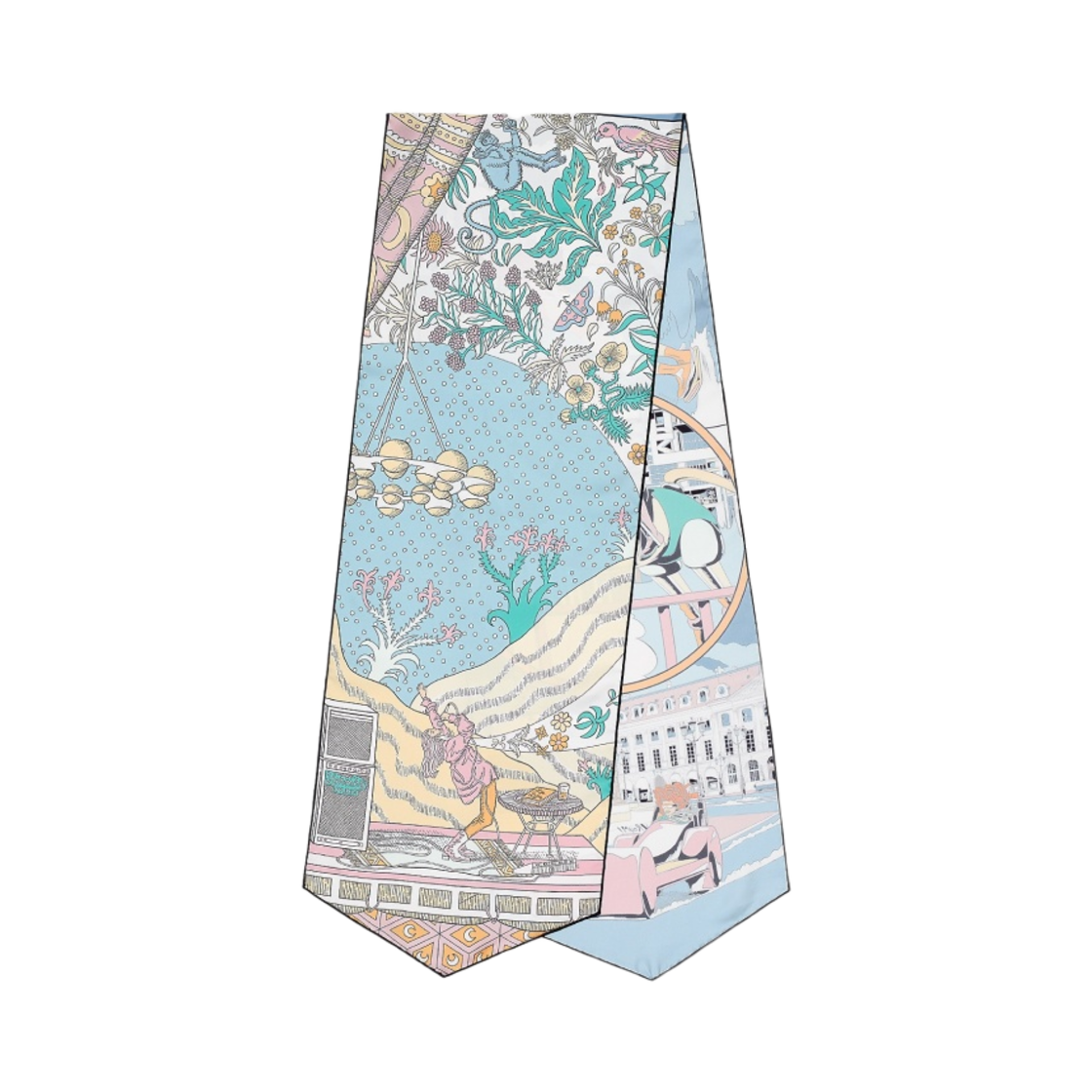 (W) 에르메스 르 프리미어 샹 와우! 실크 머플러 블루 씨엘 로즈 죤 빨((W) Hermes Le Premier Chant Wow! Silk Muffler Bleu Ciel Rose Jaune Pale) - 2