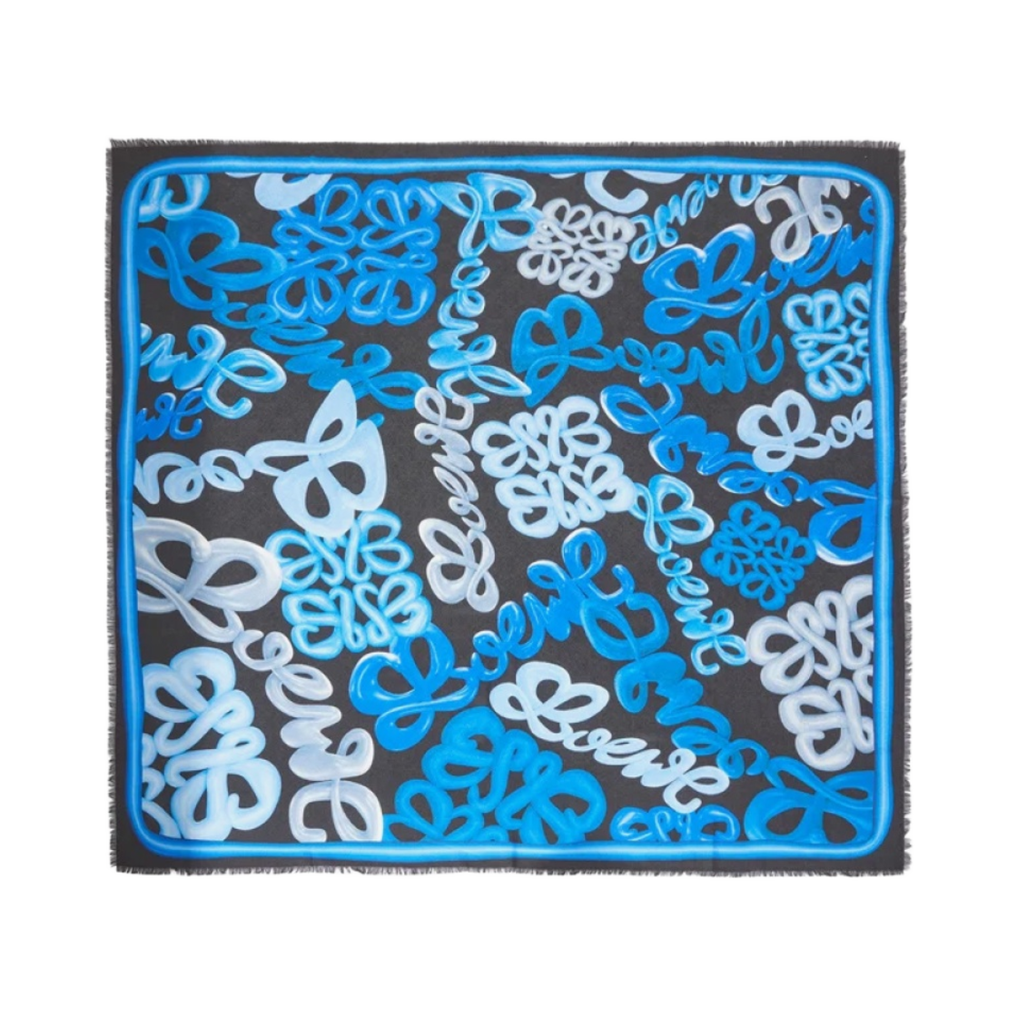 (W) 로에베 아나그램 스카프 인 실크 앤 캐시미어 블루 멀티컬러((W) Loewe Anagram Scarf In Silk and Cashmere Blue Multicolor) - 1