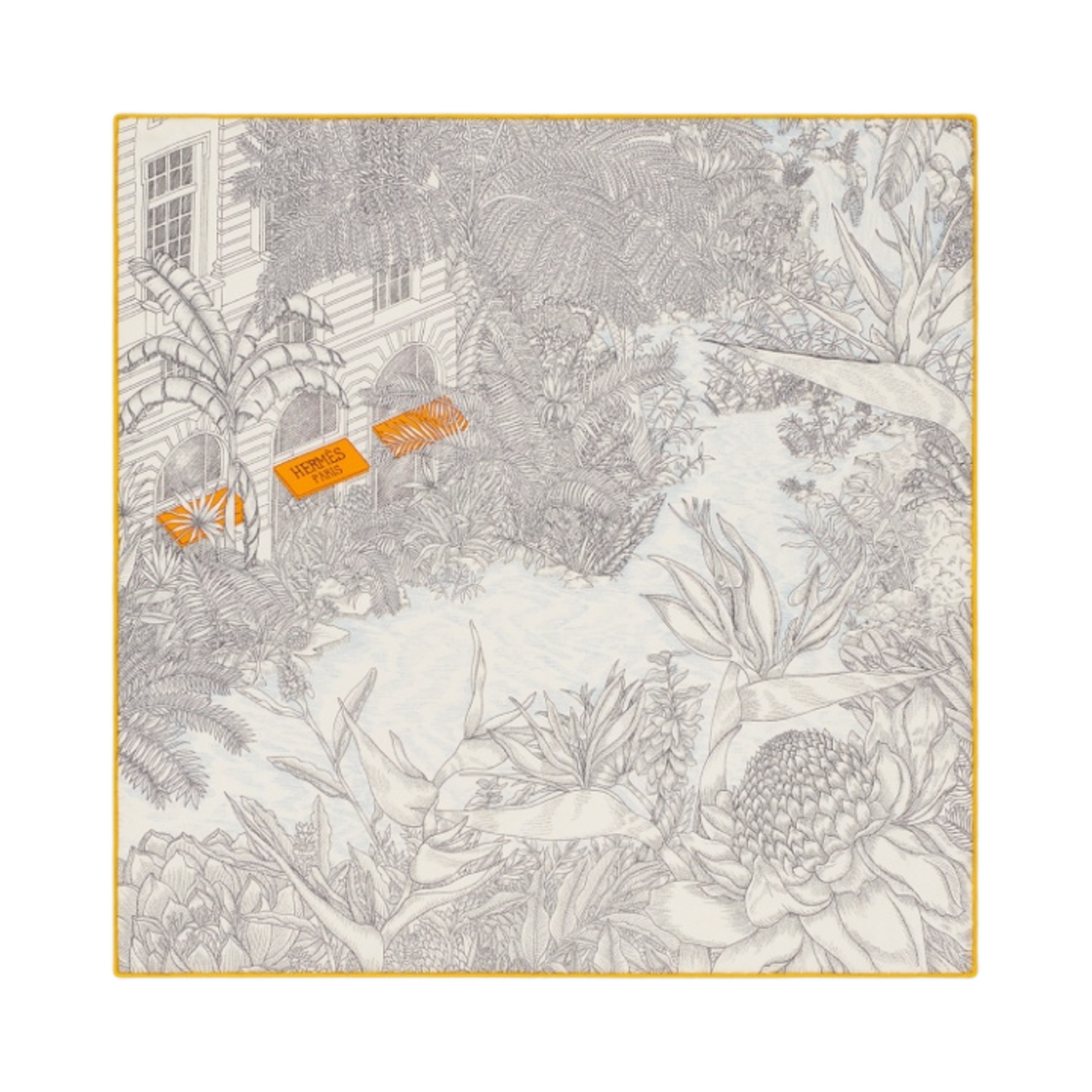 (W) 에르메스 포부르 트로피컬 디테일 스카프 45 앙트라시트 씨엘 오랑쥬((W) Hermes Faubourg Tropical Detail Scarf 45 Anthracite Ciel Orange) - 1