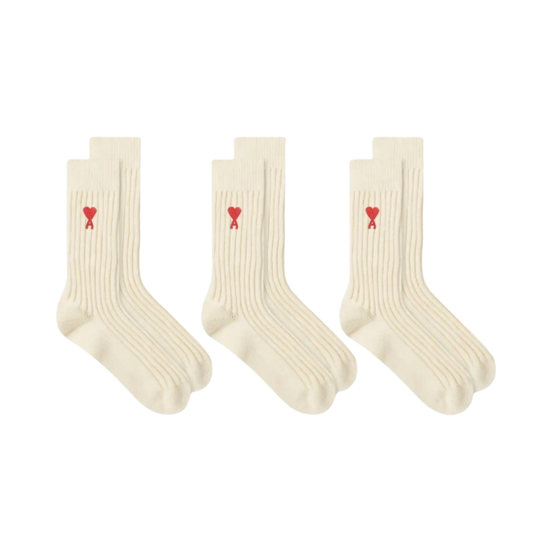 아미 하트 로고 삭스 오프 화이트 (3개입)(AMI de Coeur Socks Off White (3 Pack))