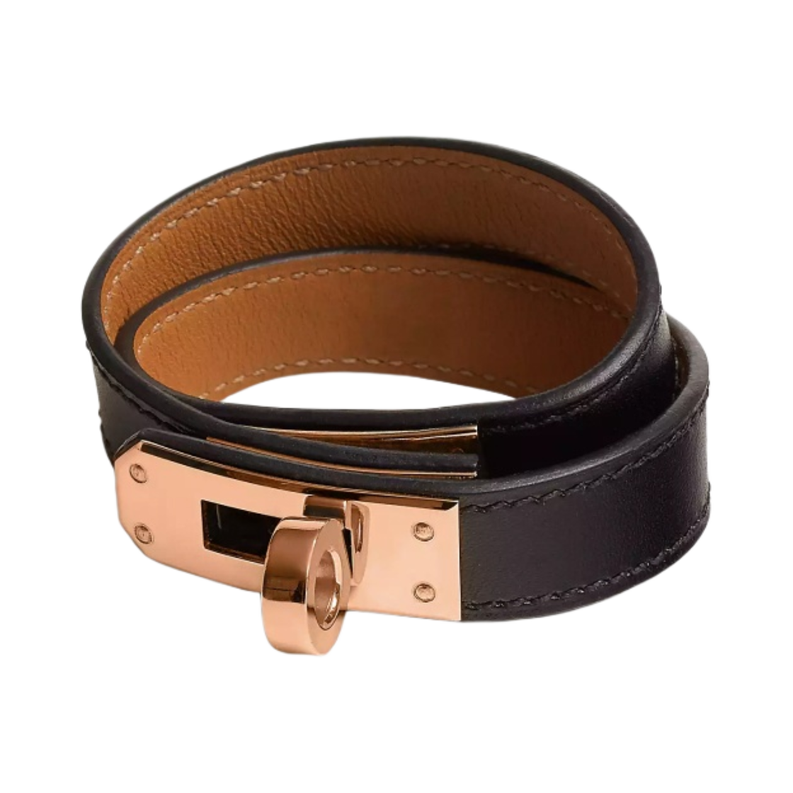 (W) 에르메스 켈리 더블 투어 브레이슬릿 박스 카프스킨 로즈 골드 하드웨어 & 누아((W) Hermes Kelly Double Tour Bracelet Box Calfskin Rose Gold & Noir) - 1