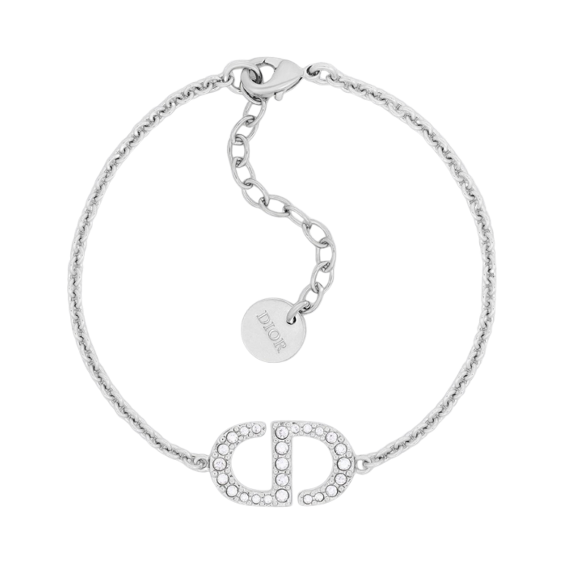 (W) 디올 쁘띠 CD 브레이슬릿 실버 피니쉬 메탈 화이트 크리스탈((W) Dior Petit CD Bracelet Silver Finish Metal White Crystals)