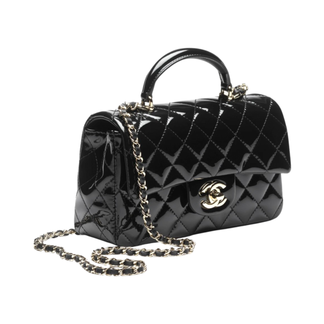 샤넬 핸들 장식의 미니 플랩백 페이턴트 카프스킨 & 골드 메탈 블랙(Chanel Mini Flap Bag with Top Handle Patent Calfskin & Gold Black) - 2