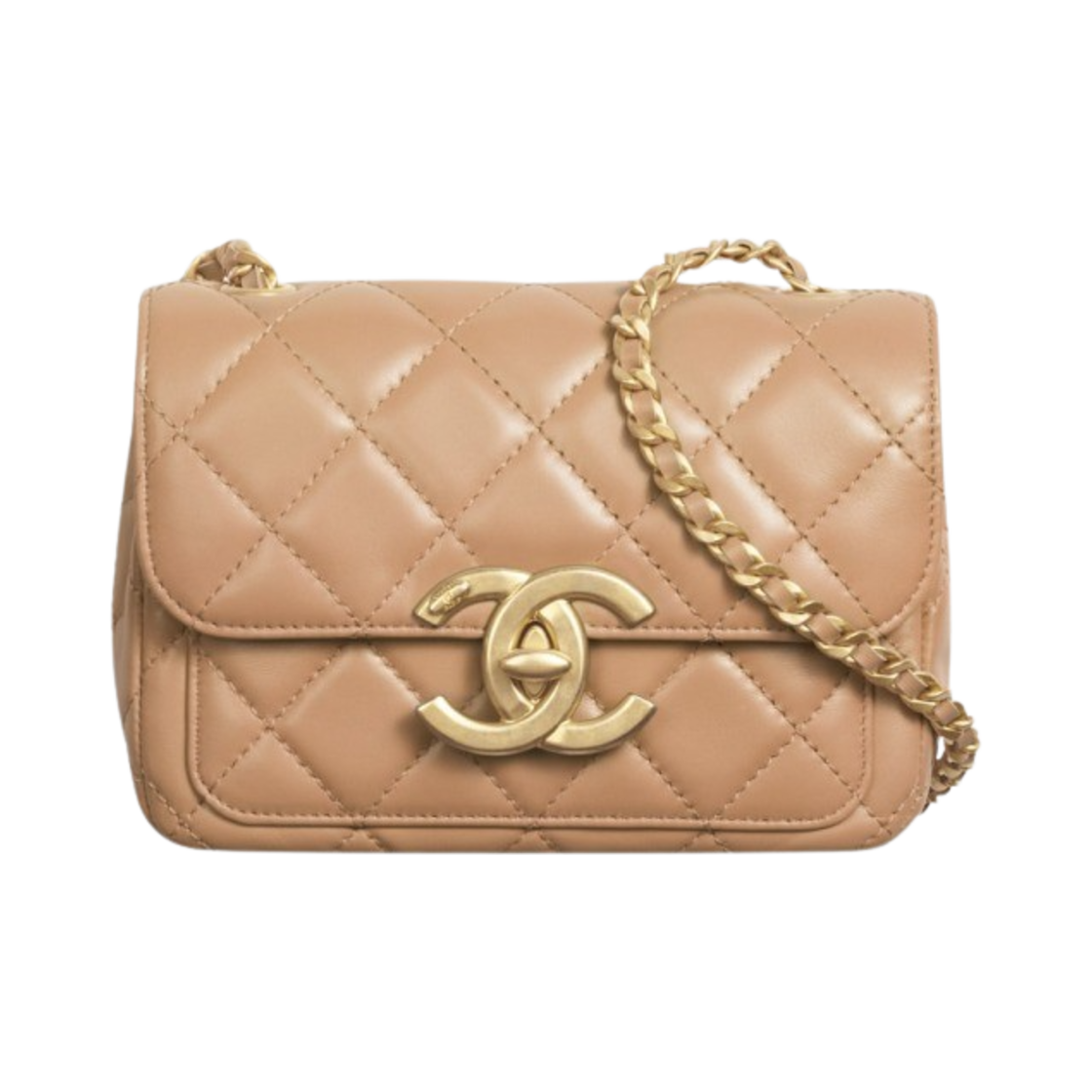 샤넬 미니 플랩백 램스킨 & 골드 메탈 다크 베이지(Chanel Mini Flap Bag Lambskin & Gold Dark Beige) - 1
