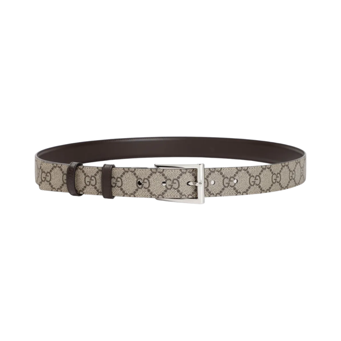 771105-BTTAN-2158 Gucci Reversible Belt with Rectangular Buckle Brown Leather Beige Ebony Supreme