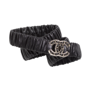 (W) Chanel Belt Lambskin Strass & Gold Black