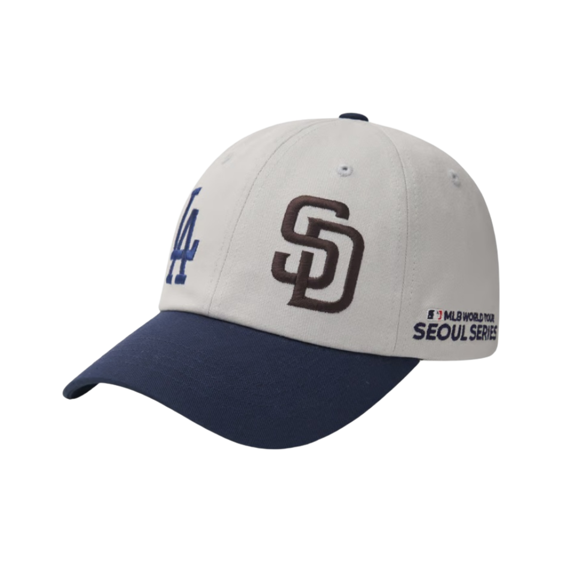 MLB 서울 시리즈 베이직 듀얼 로고 언스트럭쳐 볼캡 LA SD 라이트 그레이(MLB Seoul Series Basic Dual Logo Unstructured Ball Cap LA SD Light Grey)