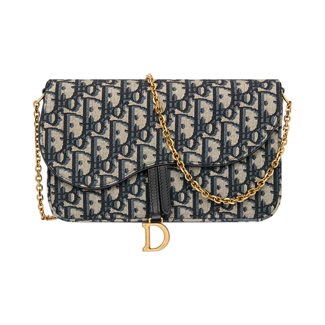 S5907CTZQ-M928 Dior Saddle Pouch With Chain Blue